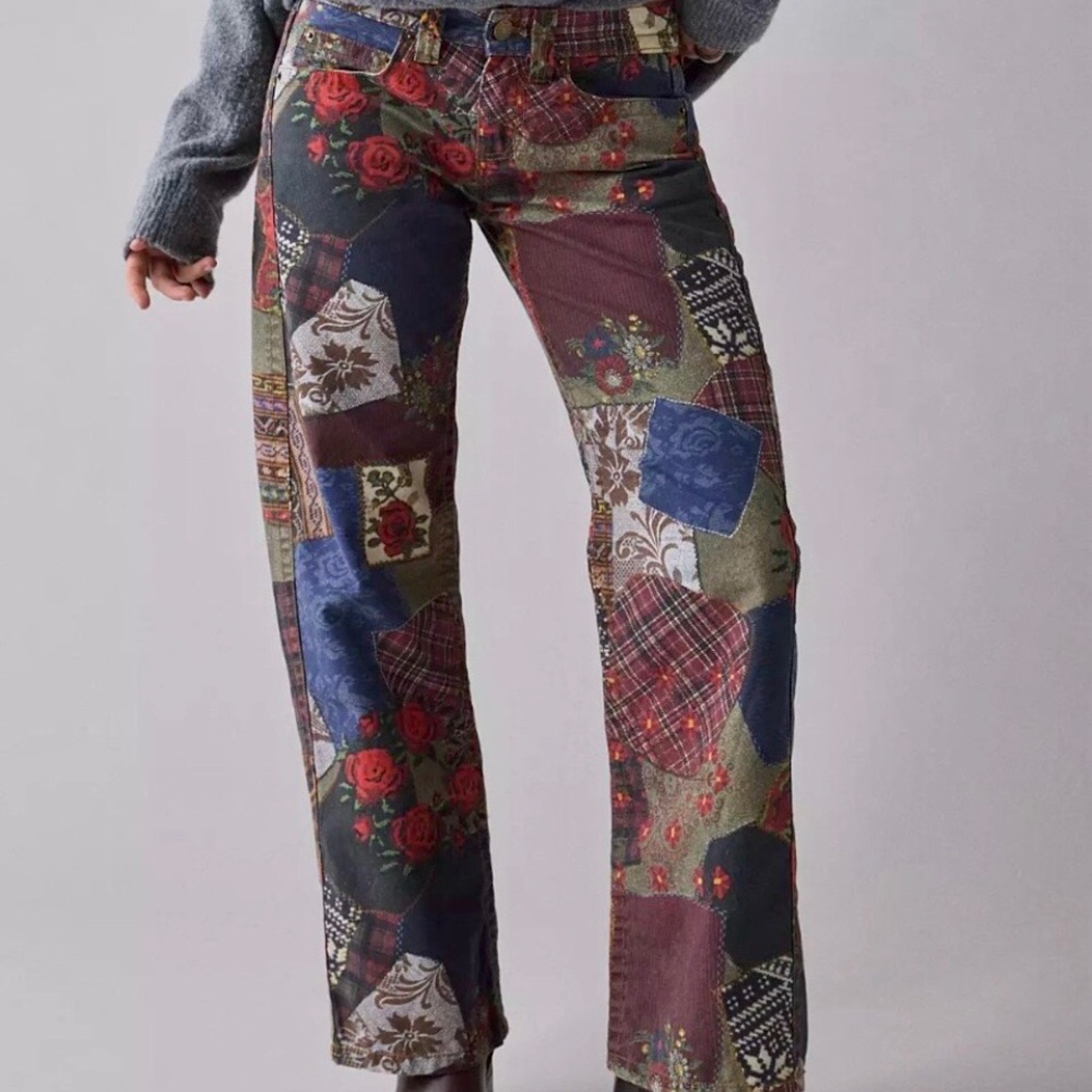 Patchwork Floral Straight-Leg Jeans - Multi